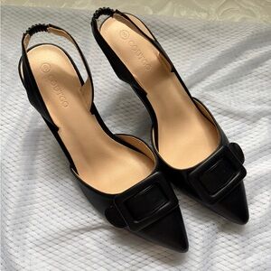 Black Pointed Slingback Heels
